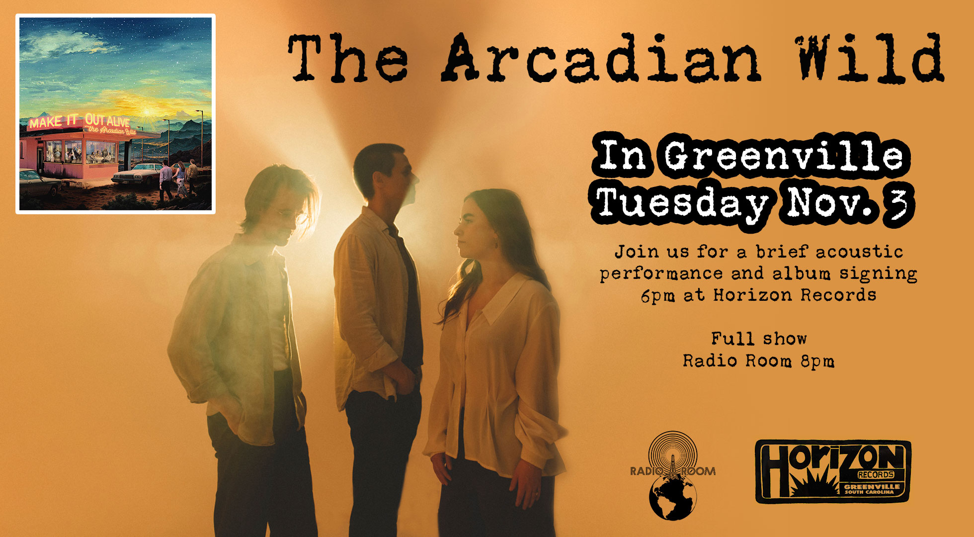 The Arcadian Wild Acoustic Performance and Album Signing Tuesday November 3 at 6:00pm